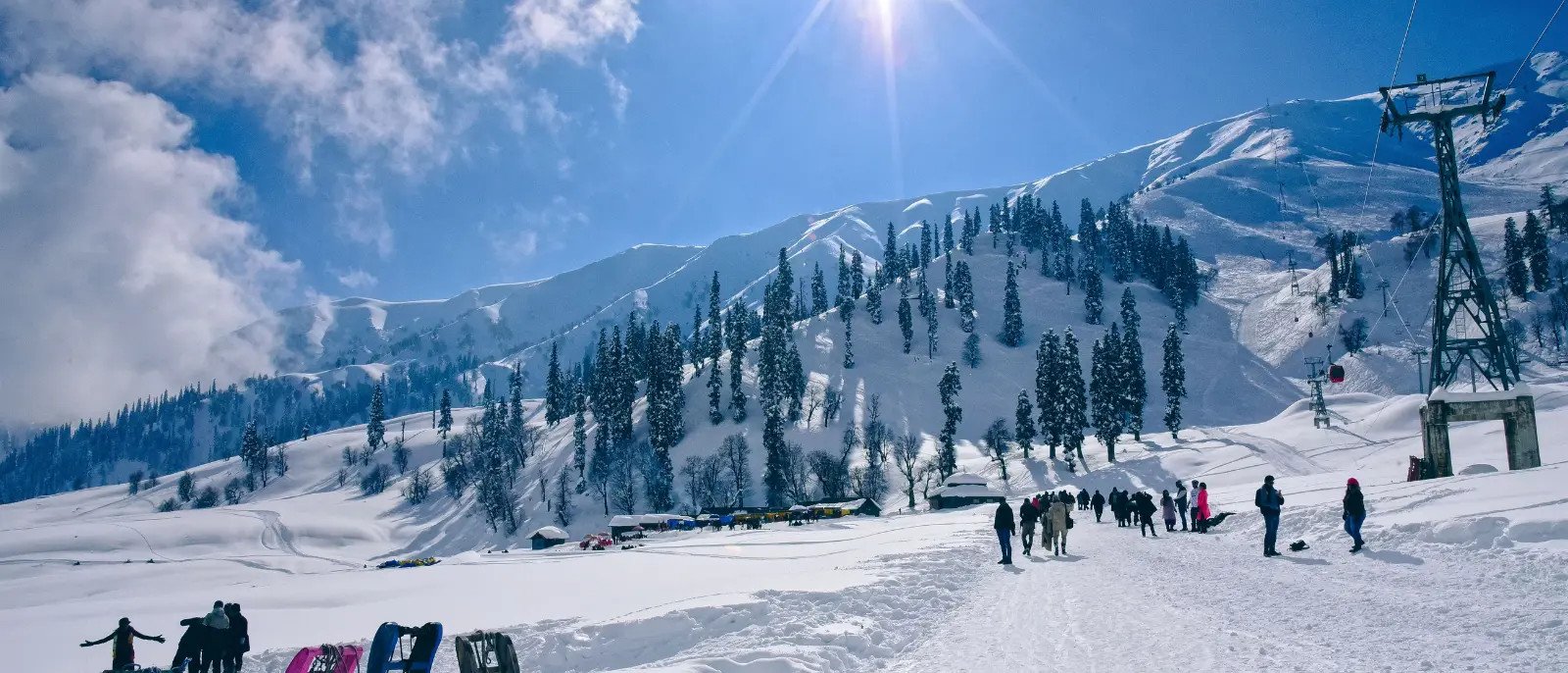 5 Nights 6 Days Kashmir winter tour package starting at ₹18,500 per person available from October onwards featuring snow-covered Gulmarg gondola, Pahalgam, and Dal Lake houseboat stay